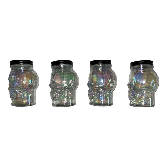 NWT Celebrate Skull Glass Slipper Clear Iridescent Colorful Glass Halloween 4 Pc - Picture 4 of 8